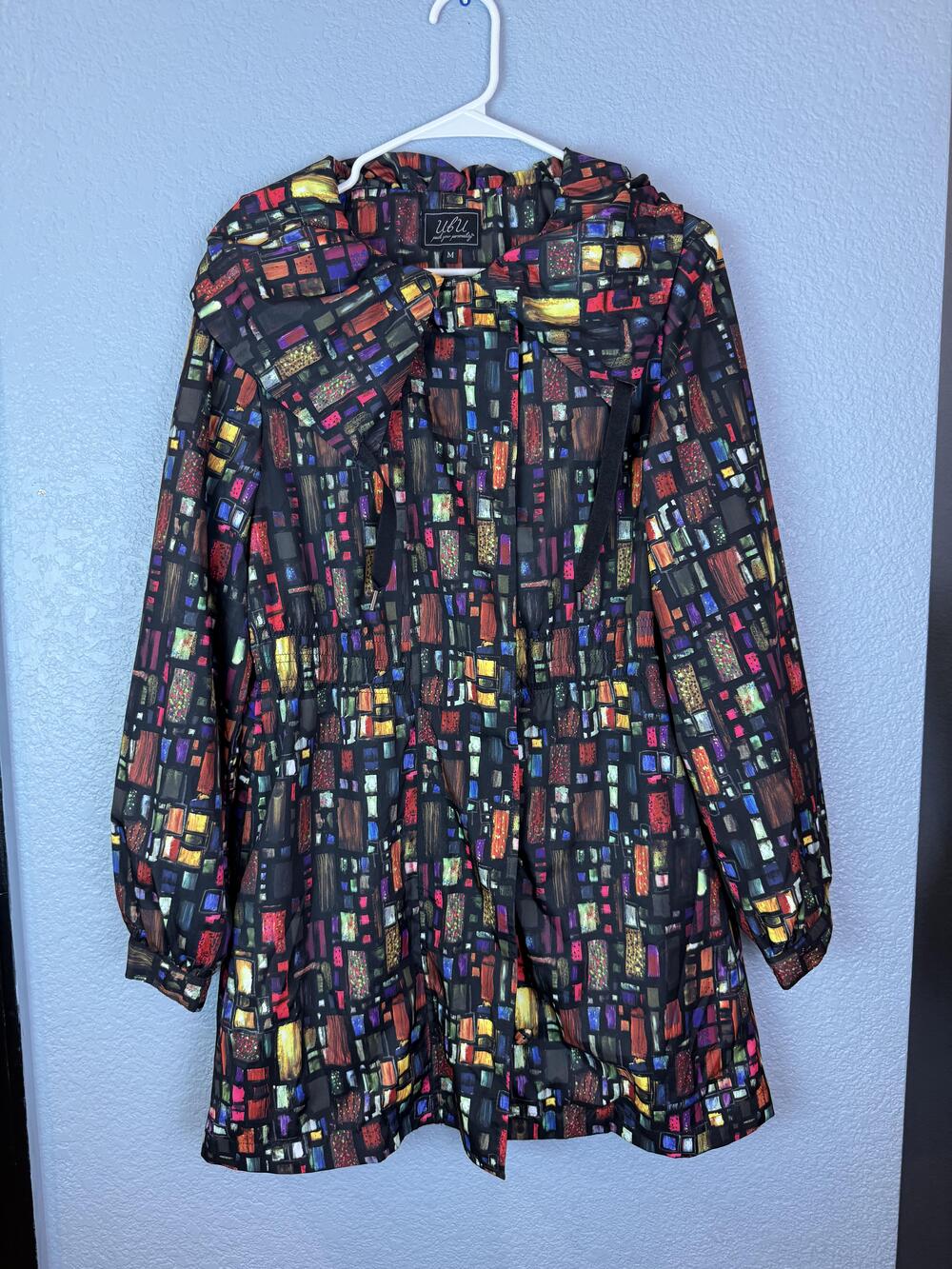 UBU Jacket Womens Medium Black Multicolor Hooded Packable Travel Lined Zip 201P